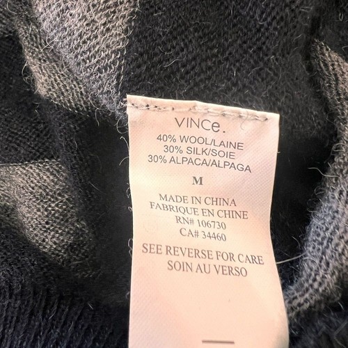 Vince Wool Silk Alpaca Stripe Sheer Dolman Tunic Sweater M Gray Black Boho - Picture 5 of 6