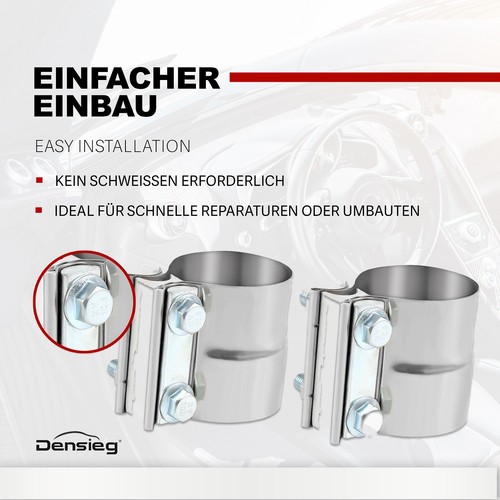 Densieg 2 Stück Edelstahl Auspuff Rohrverbinder Ø 63mm / 2,5" für Abgasanlage - Bild 5 von 6