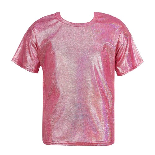 Girls Boys Top Children Costume Dance T-shirt Modern Tee Glitter Blouse Hip Hop - Picture 23 of 43
