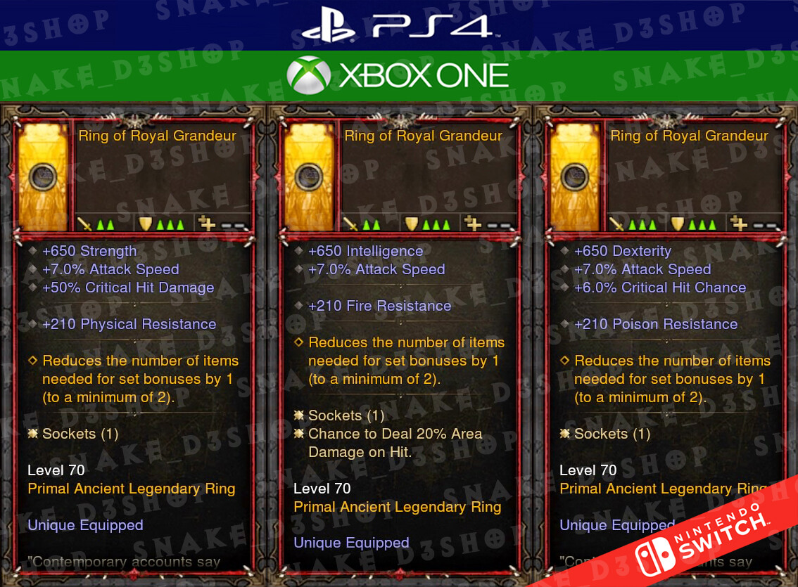 Diablo 3 Nintendo Switch Unmodded Primal 3x Ring of Royal Grandeur eBay