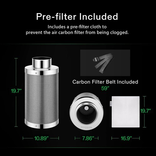 VIVOSUN 4/6/8" Air Carbon Filter 38mm Charcoal Bed w/ Pre-Filter for Inline Fan - Picture 12 of 13