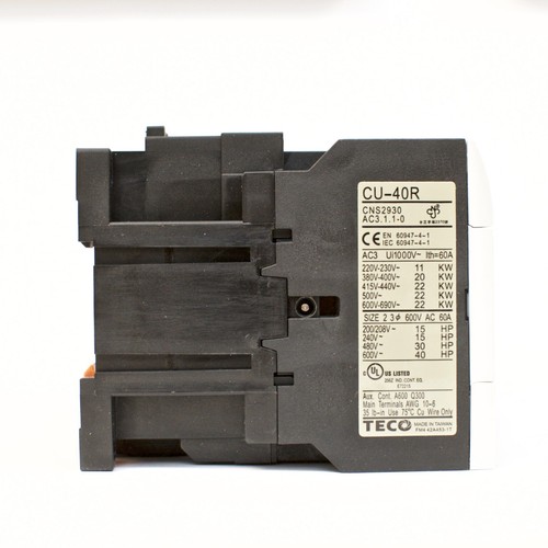 TECO CU-40R magnetic contactor, 60A, 3 phase, 220V coil,3A1a1b NO/NC Repl CU-40 - Picture 3 of 3