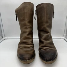 Fly London SIMI Brown Leather Suede Wedge BOOTS Size 40/US Size 9-9.5,Double Zip