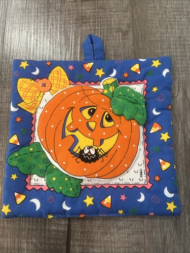 3 Halloween 8 x 8 Topfhalter Kürbis Jack-o-Laterne schwarze Katze Vintage EUC - Bild 6 von 10