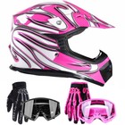 New Youth Motocross Combo Pink Helmet Black Goggles Gloves Kids DOT Riding Gear 