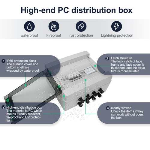 Caja combinadora solar fotovoltaica plástico 15A 2 cuerdas 1000VDC interruptor solar panel solar - Imagen 4 de 12