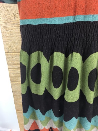 Lucca Womens Dress Small Shift Brown Green Turquoise V Neck Geometric Fleece - Picture 6 of 9