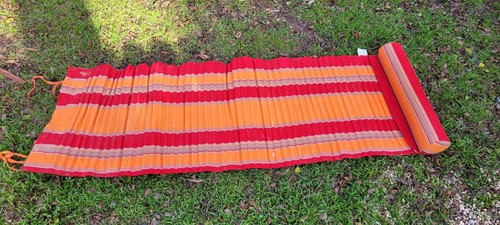 Vintage Roll Up Beach Mat w/Pillow 68"x 24" Orange Pink Striped Camping Beach - Bild 12 von 12