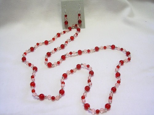 28" HAND KNOTTED CARNELIAN GEMSTONE BEADED NECKLACE & EARRING SET - Picture 3 of 3