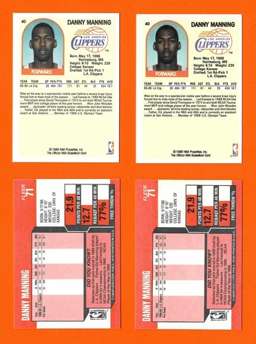 Danny Manning Lot of 4 1989-90 RCs Rookie (2 Hoops/2 Fleer) Clippers Suns NM-MT+ - Picture 2 of 2