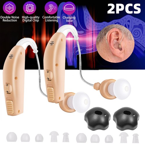 1 Pair Of Digital Hearing Aid Severe Loss Rechargeable Invisible BTE Ear Aids - Picture 1 of 12