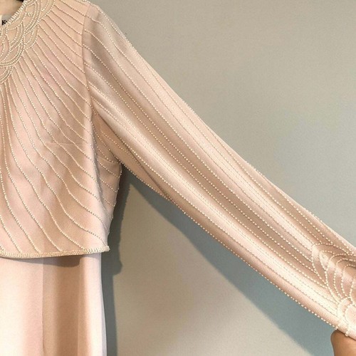 Karen Miller champagne colored beaded formal floor length gown size 8 - Picture 7 of 12