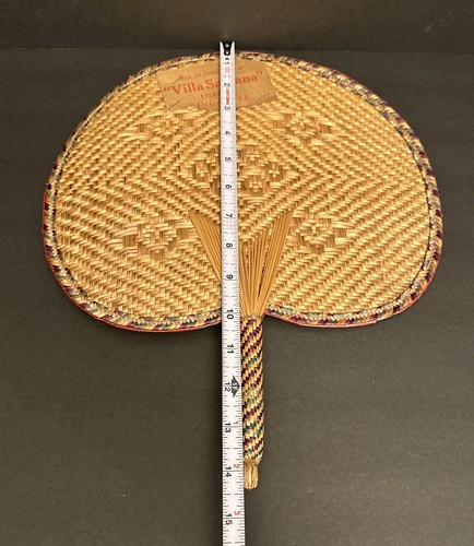 Vintage Handwoven Straw Handheld Fan Natural Palm Leaf Rattan Summer Textured - Picture 18 of 20