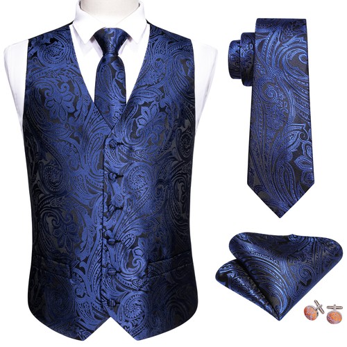50 Colors ! Hi-Tie Mens Waistcoat Formal Casual Wedding Vest Suit Tie Set UK - Picture 58 of 230