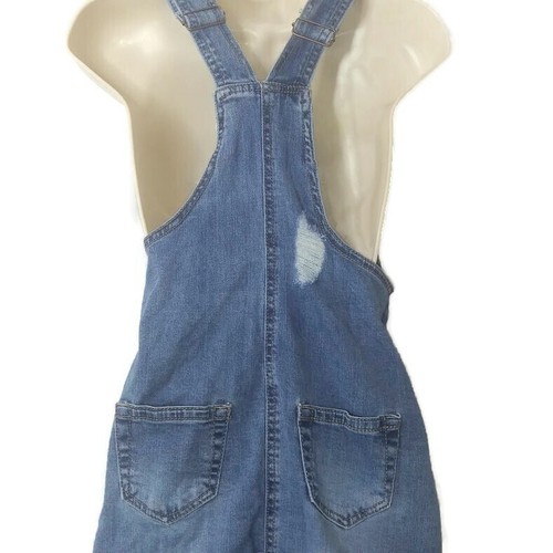 Dollhouse Distressed Zip Front Micro Mini Denim Overall Dress Size JR 1 - Picture 4 of 4