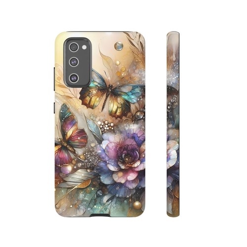 Gold Floral Butterfly Phone Case, Elegant Botanical Alcohol Ink Luxe Cover | X47 - 第 269/272 張圖片
