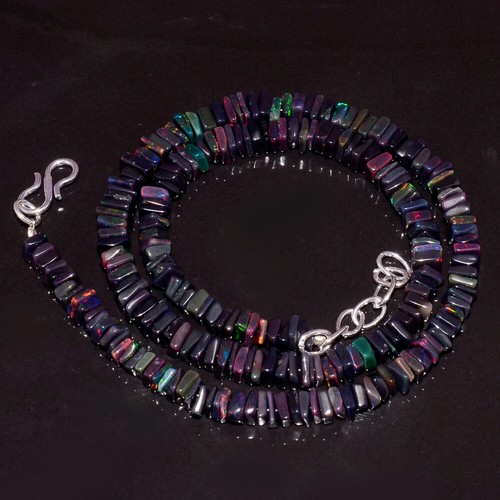 Variations Black Ethiopian Fire Opal Square Beads Necklace Natural Gemstone - Picture 22 of 31
