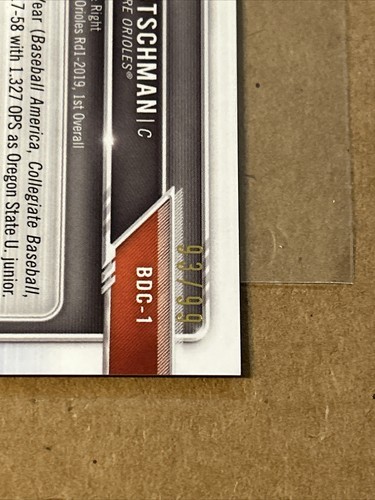 2019 Bowman Chrome Draft Sapphire Edition Blue Card /99 Adley Rutschman #BDC-1 - Picture 9 of 10