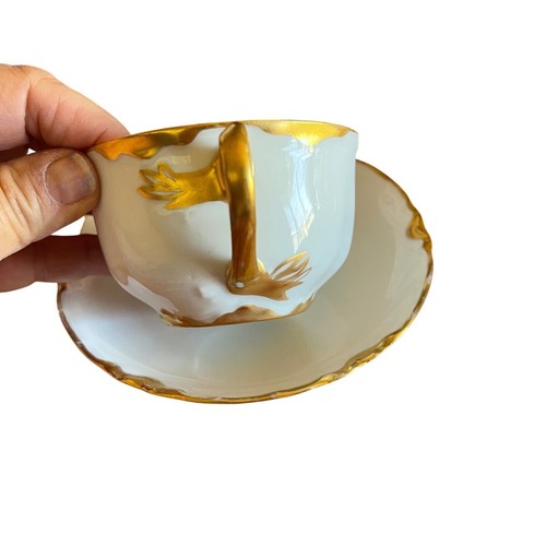 Racine Bavaria Germany Tea Cup and Saucer Set Gold Trim Scalloped Edge - Picture 4 of 11