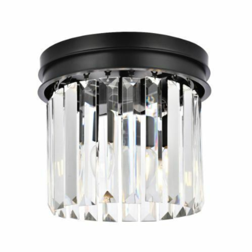 Matte Black Flush Mount 3 Light Fixture 12" Crystal Chandelier Ceiling Lighting - Picture 1 of 9