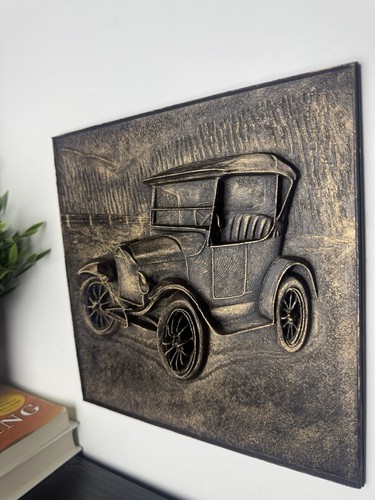 Vintage Ford Model T Car Relief Wall Art 9” X 9” Antique Style Plaque Home Decor - Picture 4 of 5