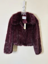 Rebecca Minkoff faux fur collared full zip jacket burgundy NWT sz S $228.00
