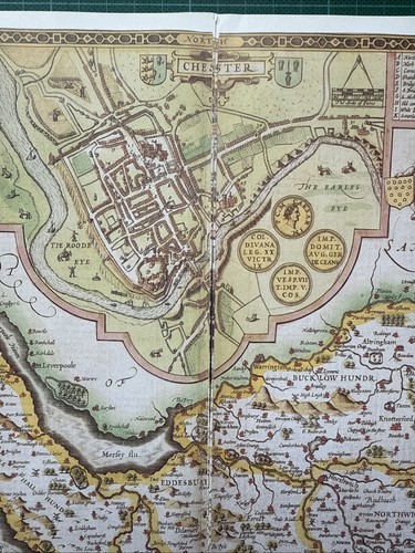 Old Antique Tudor map Cheshire, Chester, England Speed 1600's Reprint - Picture 2 of 17
