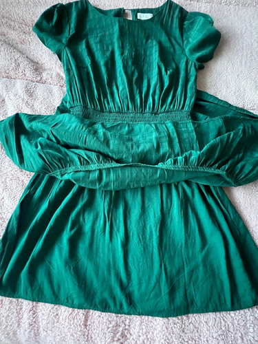 Apricot Summer Dress Size 10 Green Stretch Flare Tiered Lined Shirred Waist VGC - Picture 10 of 13