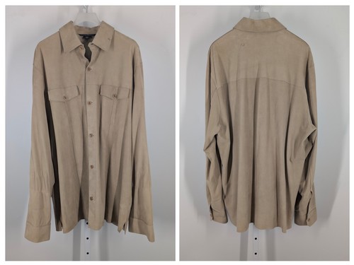 Banana Republic Vintage Y2K Soft Buttery Suede Leather Beige Over Shirt XL