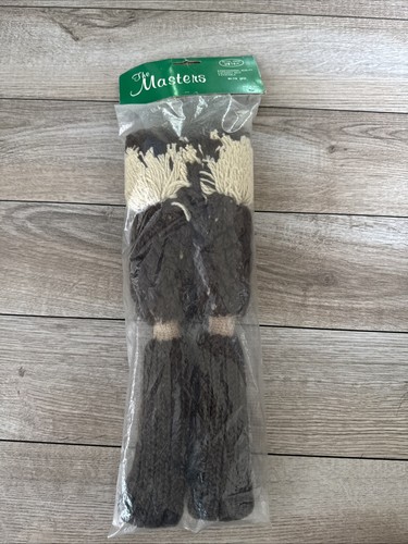 Vintage Brown & Tan Knit Pom Pom Long Golf Club Head Covers Set of 2 New NOS - Picture 2 of 4