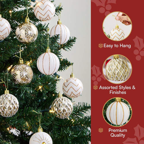 30 Pcs 2.36'' Christmas Balls Ornaments, Gold & White Assorted Christmas Hanging - Picture 3 of 12