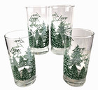 4- Libbey Christmas Winter Snow Covered Pine Trees Glasses, 6” Tall