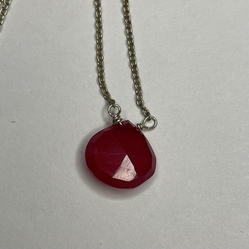 VTG 925 Sterling Silver Dark Pink Red Stone Pendant Necklace 2.7g 16 1/4” Chain - Picture 2 of 3