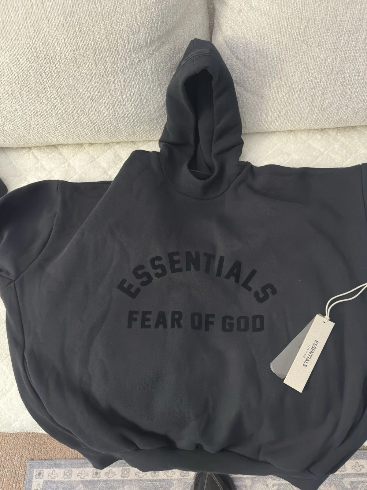 Fear of God Essentials SS21 Felpa con Cappuccio Pullover in Cotone per Uomo Nero Small