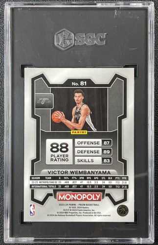 Victor Wembanyama SGC 9.5 2023-24 Panini Prizm Monopoly #81 Rookie RC Spurs 169 - Bild 2 von 2