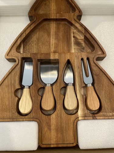 Tablas de cortar madera de acacia árbol de Navidad tabla de charcutería con cuchillos - Imagen 2 de 11