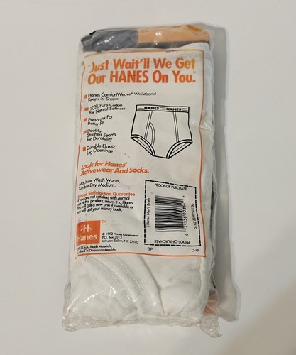 Vtg 90s Hanes Mens Briefs Underwear Size 36 3-Pack Cotton 1992 White - Picture 4 of 6