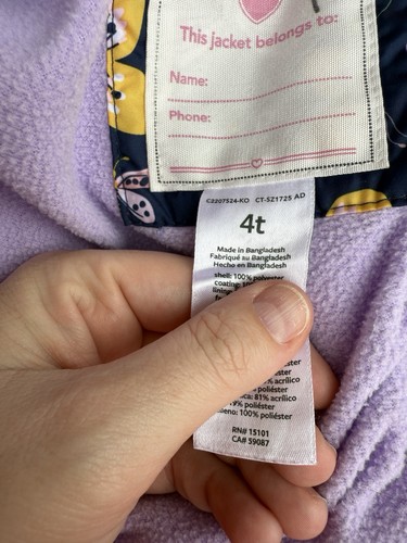 Carters Schmetterling gefütterter Mantel Jacke Größe 4T Kinder Kleinkind Mädchen - Bild 4 von 6