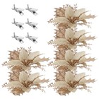  6 Pcs Artificial Poinsettia with Clips Christmas Flowers Glitter