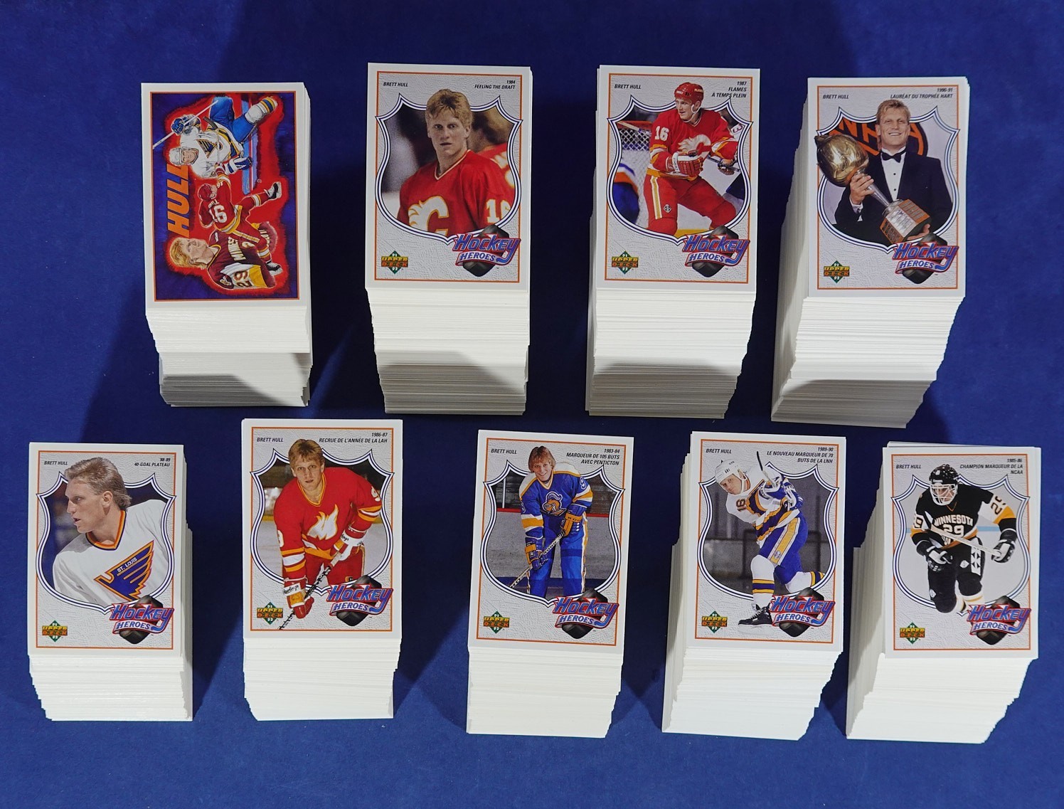 1991 UPPER DECK FRENCH HOCKEY HEREOES BRETT HULL HOF LOT OF 1550 MINT *361749