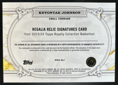 2023-24 Topps Royalty Keyontae Johnson Regalia Relic Auto /99 RPA RC Thunder - Picture 2 of 2