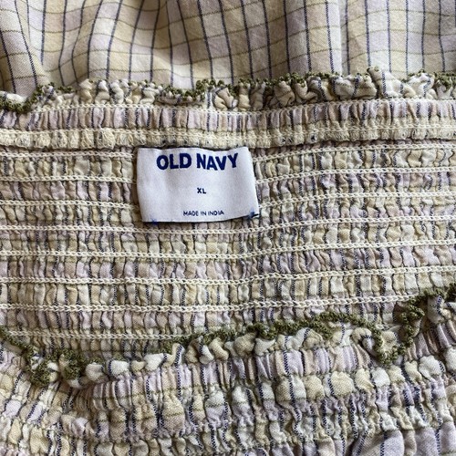 Old Navy Women’s Top XL Multicolor Plaid Puff Sleeve Smocked Prairie Boho Flowy - Picture 3 of 8