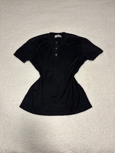 Versace Intimo Women Black Henley Short Sleeve T-shirt - Picture 1 of 11