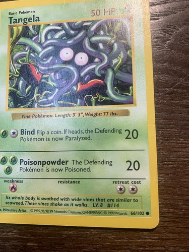 Pokémon TCG Tangela Base Set 66/102 Regular Shadowless Common 1999 Vntg - Picture 13 of 13