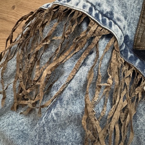 Giacca donna ragazza New York vintage anni 80 taglia L blu denim frange snap retrò western - Foto 4 di 9