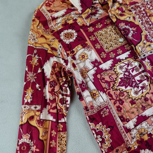 Vintage Kennington Shirt Mens Large Red Yellow Funky Groovy Threads Floral 70s - Picture 8 of 22