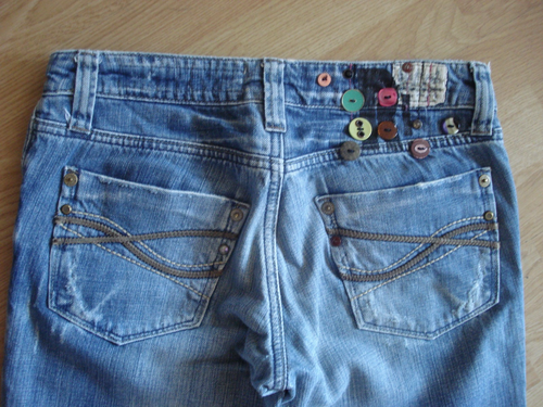 RIVER ISLAND BLUE COTTON BOOTLEG BUTTON FLY DISTRESSED BUTTON DETAIL UK 10S - Picture 4 of 14