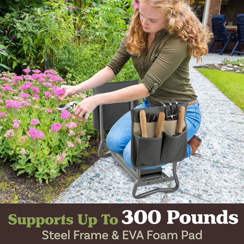 Pure Garden 2-in-1 Garden Kneeler and Stool  Folding Bench with EVA Pad,Tool Bag - Picture 9 of 10