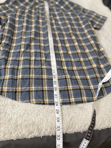 Prana Men’s Blue Plaid Short Sleeve Button Down Shirt Size Medium Top Yellow - Picture 5 of 5