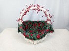 White Wicker Christmas Basket Red Berry Handle Poinsettia Liner Holiday Decor